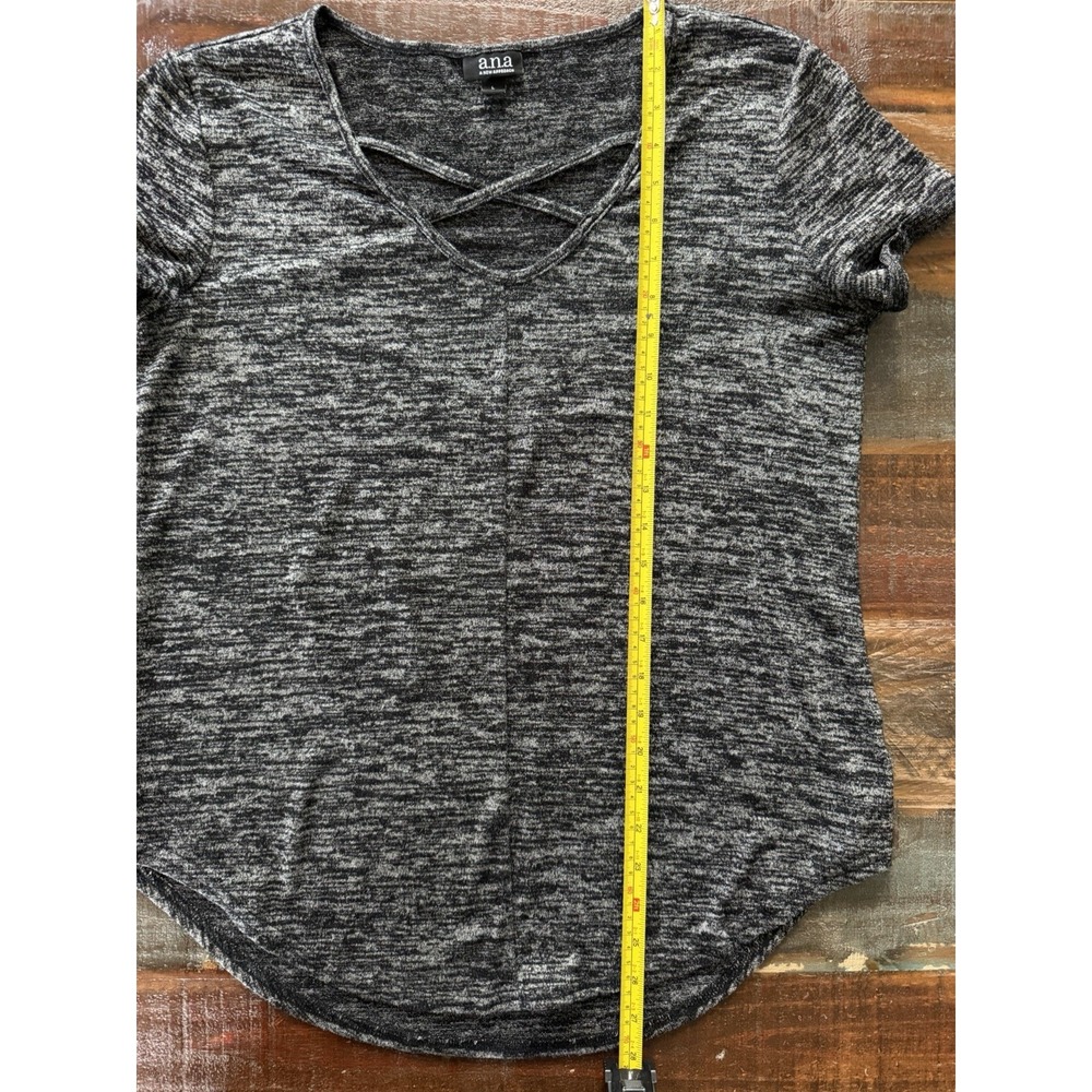 a.n.a Women's L Heather Black Criss-Cross Neck Short Sleeve Sweater | SKU 0243 - Picture 4 of 6